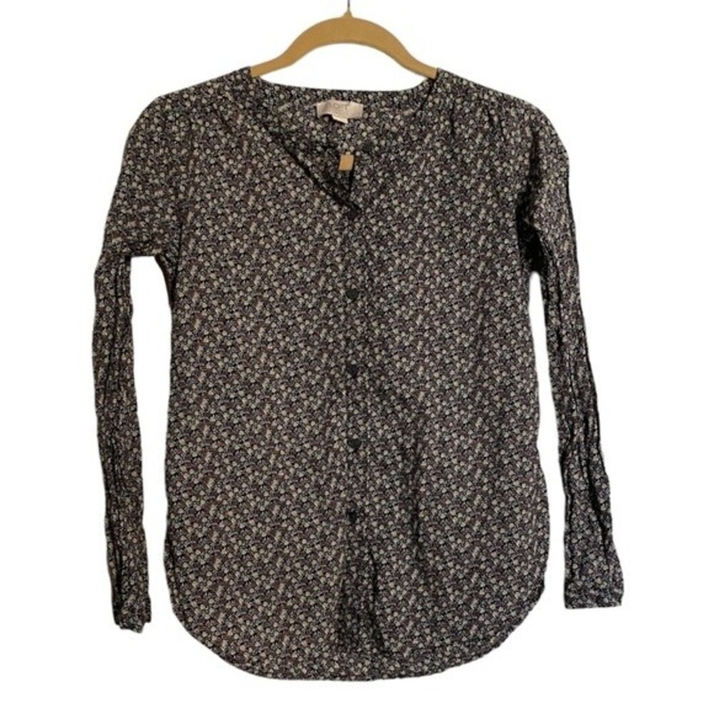 Loft Multicolor Floral Blouse Peasant Button Front Flowy Scoop Neck XXSP